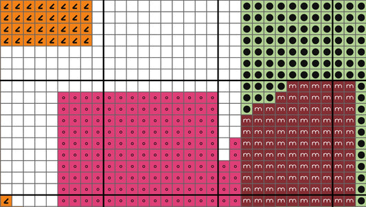 Grid of colored blocks with patterns on a white background