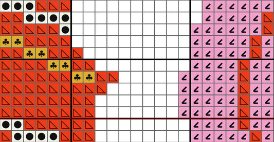 Grid pattern with colored shapes and symbols