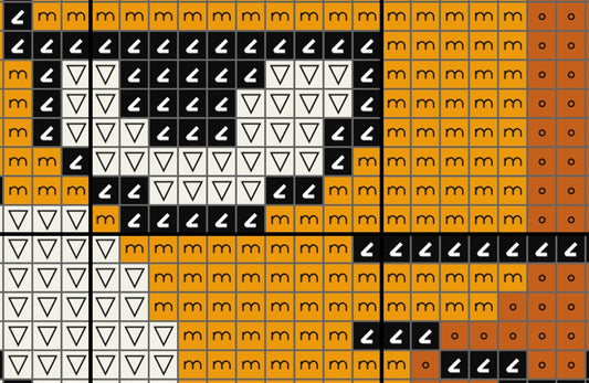 Pattern of black, white, and orange shapes arranged in a grid.