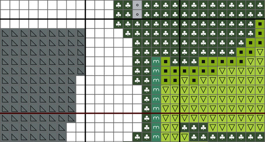 Grid with various shapes and patterns including triangles, squares, and other geometric forms.
