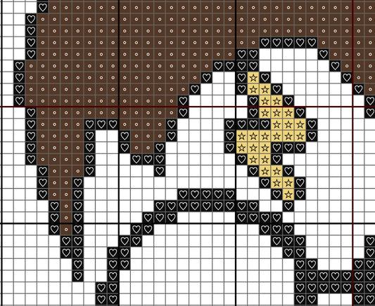Pixel art of a horse head on a grid background