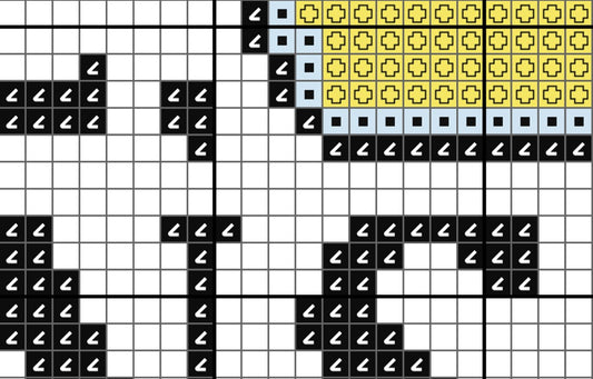 Grid pattern with black, white, and yellow shapes