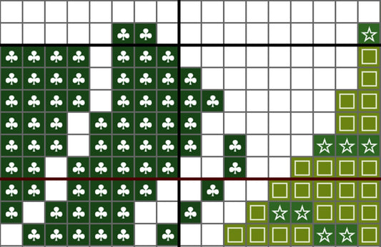 Grid with green and white symbols on a white background