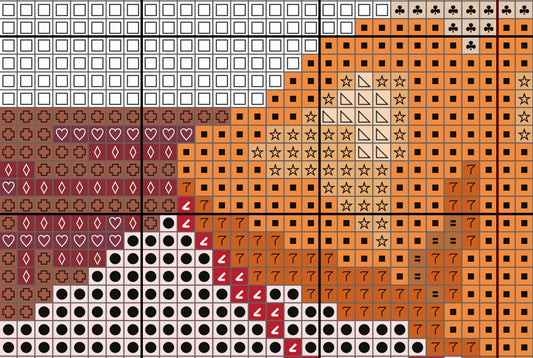 Grid of various patterns including squares, stars, hearts, numbers, and dots.