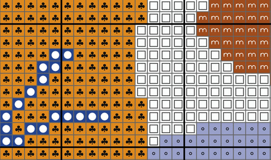 Grid of playing card symbols including clubs, diamonds, hearts, and spades.
