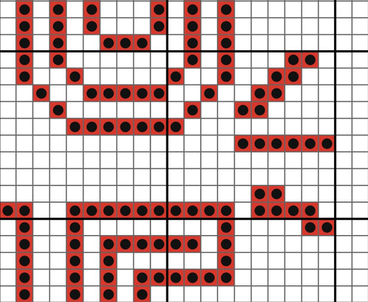 Grid with red and black dots forming a pattern