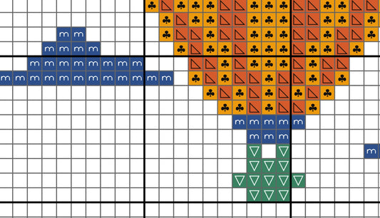Colorful pattern of shapes on a grid background