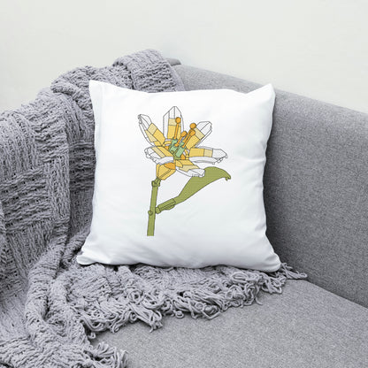 Decorative pillow with a floral design on a gray couch