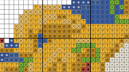 Grid of symbols including stars, numbers, and arrows on a grid background