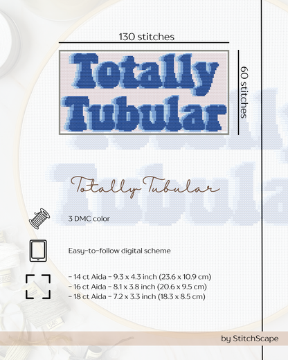 Product packaging for 'Totally Tubular' with embroidery details and branding.