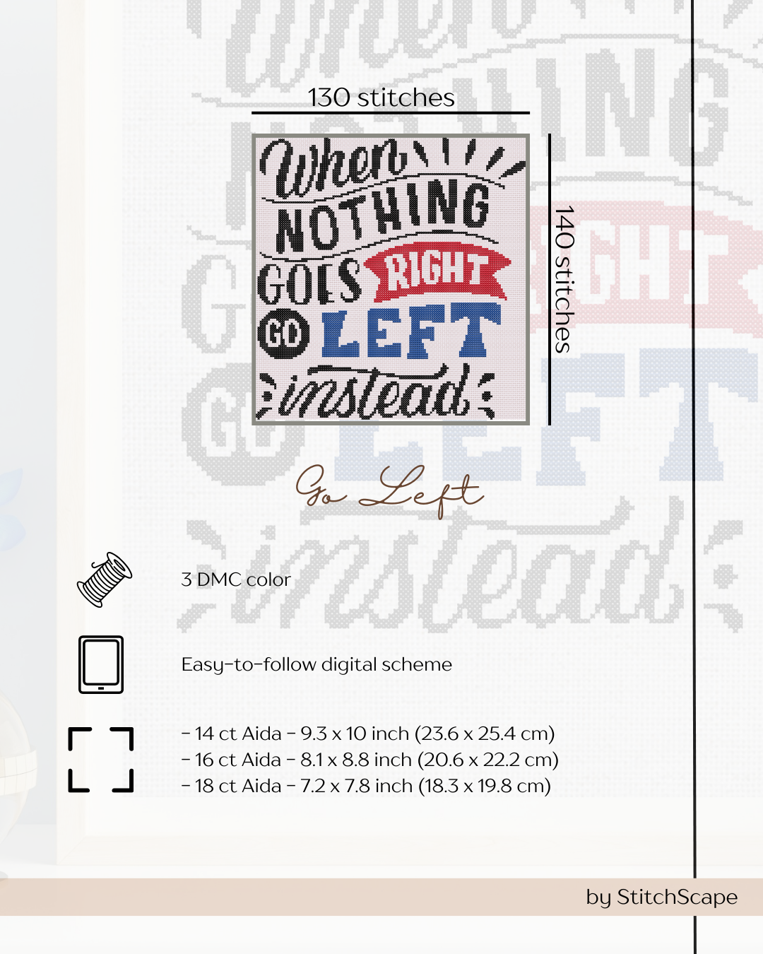 Embroidery design with motivational quote on a light gray background