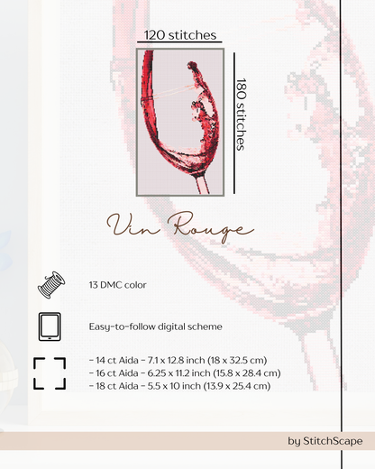 Stitch pattern for 'Vin Rouge' with embroidery details on a white background
