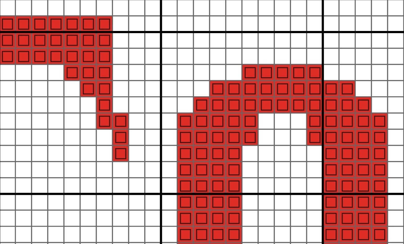 Red pixelated letter 'Q' on a grid background