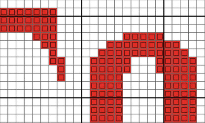 Red pixelated letter 'Q' on a grid background