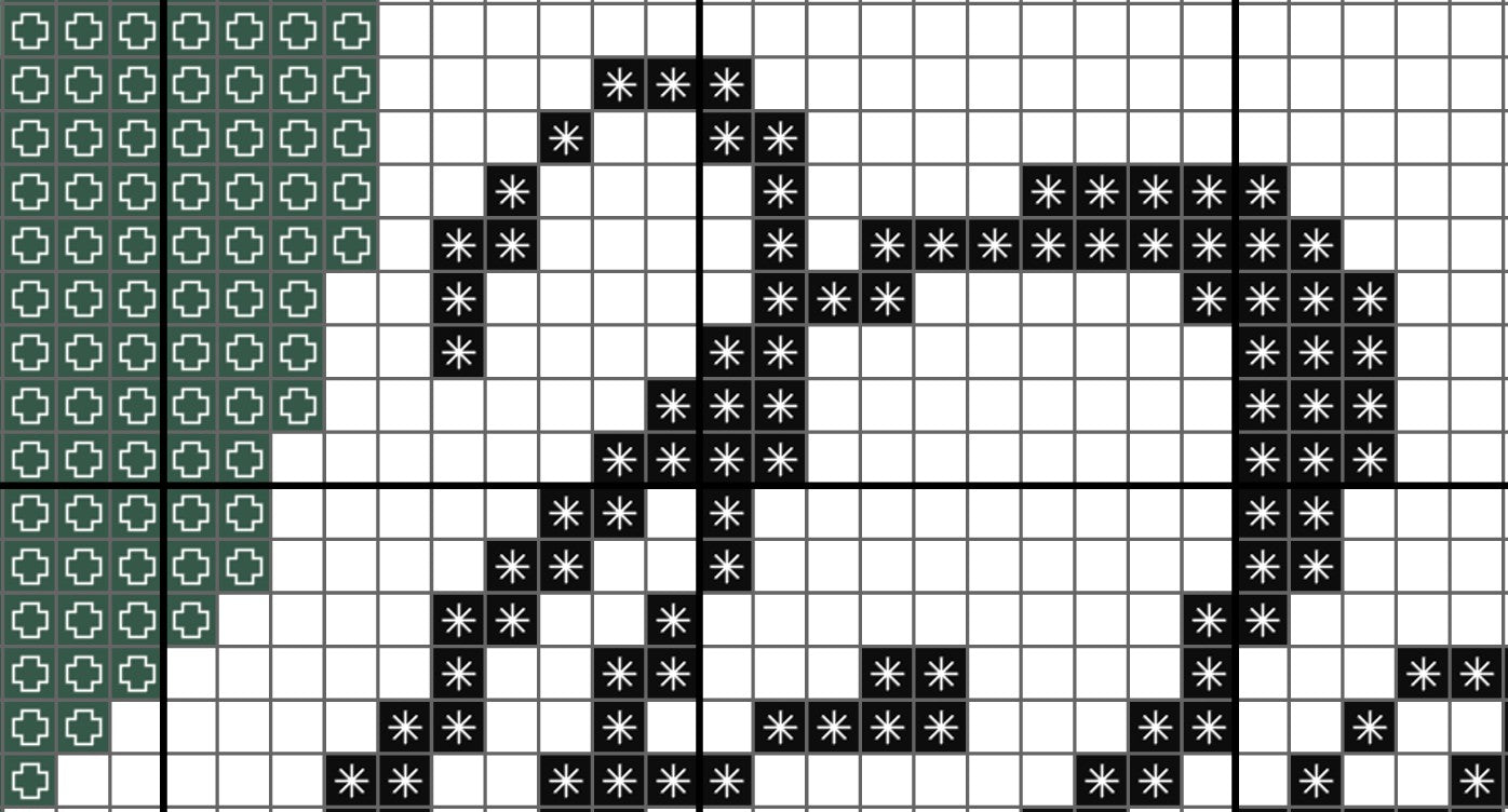 Grid pattern with black, white, and green shapes