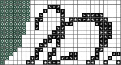 Grid pattern with black, white, and green shapes