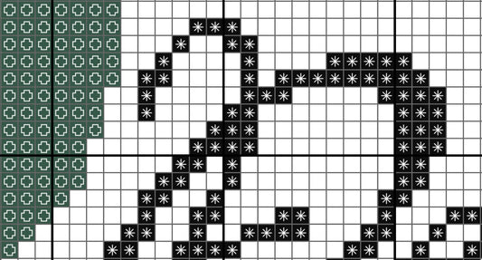 Grid pattern with black, white, and green shapes