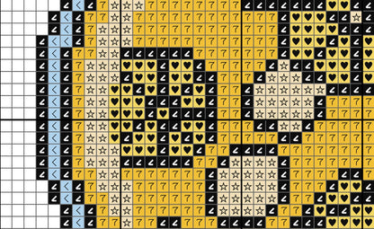 Pattern of numbers, stars, and hearts arranged in a grid on a black background