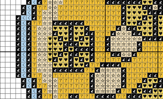 Pattern of numbers, stars, and hearts arranged in a grid on a black background