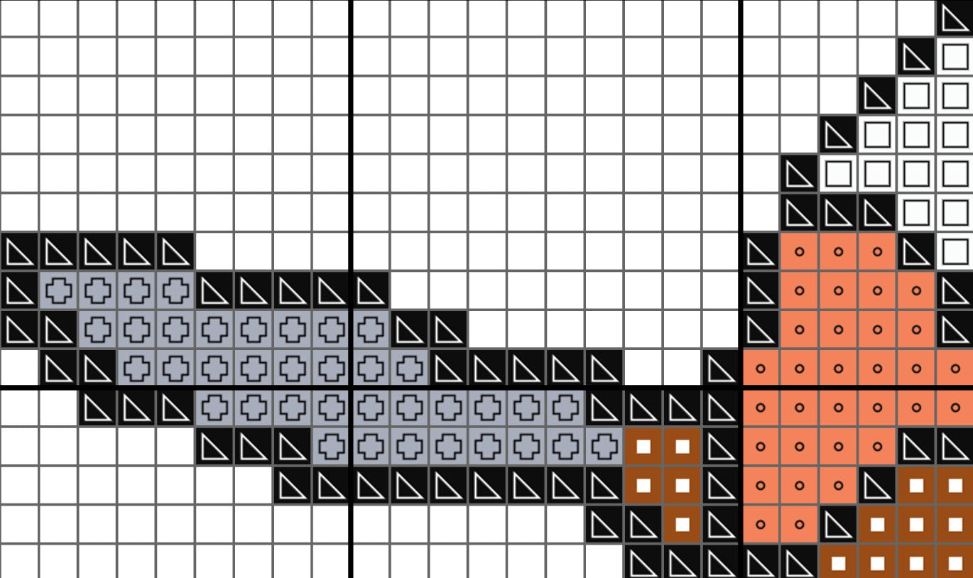 Pattern made of colored shapes on a grid background