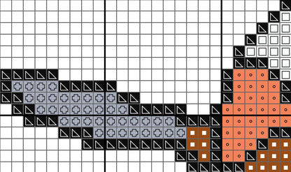 Pattern made of colored shapes on a grid background