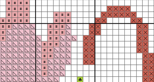Crossword puzzle grid with partially filled words in pink and red on a white background