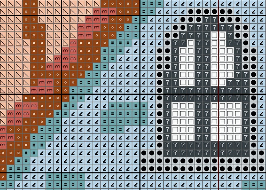 Grid of colored tiles with geometric patterns