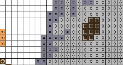 Grid pattern with various shapes and colors on a white background