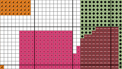 Grid of colored blocks with patterns on a white background