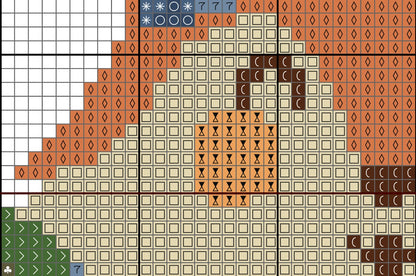 Cross-stitch pattern with a geometric design on a grid background