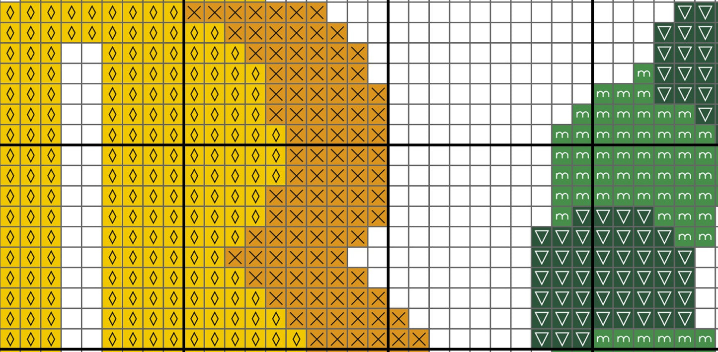 Grid pattern with yellow, brown, and green shapes on a white background