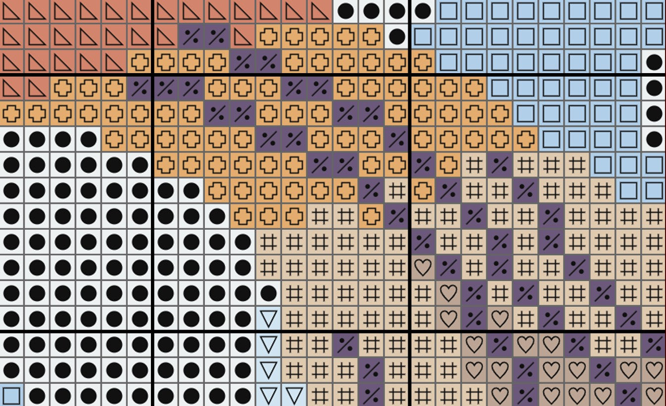 Grid of various geometric and abstract patterns in different colors.