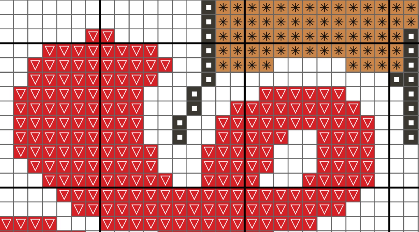 Grid pattern with red triangle shapes and brown square shapes