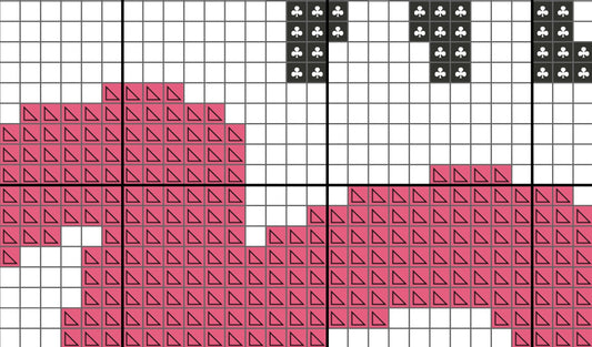 Grid pattern with pink triangle shapes and black and white squares