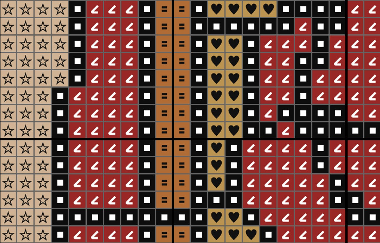 Pattern of hearts, stars, and arrows in a grid layout.