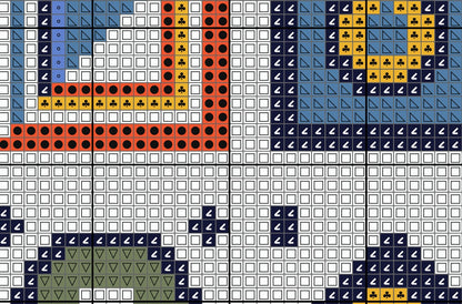 Colorful pattern of geometric shapes on a grid background