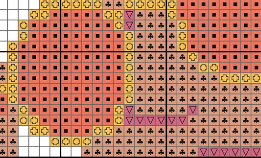 Grid of various symbols including clubs, diamonds, hearts, and spades in different colors.