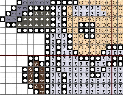 Grid of various symbols including circles, stars, and geometric shapes in different colors.