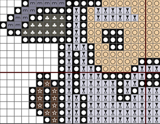 Grid of various symbols including circles, stars, and geometric shapes in different colors.
