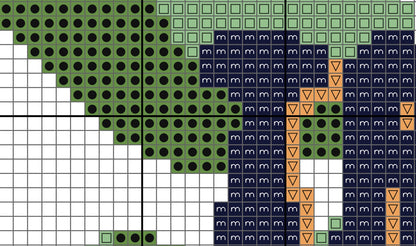 Grid pattern with colored shapes on a white background