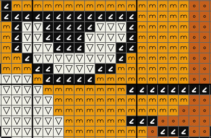 Pattern of black, white, and orange shapes arranged in a grid.