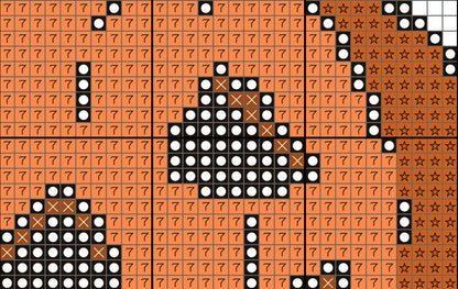Pixelated character design on a grid with numbers and symbols
