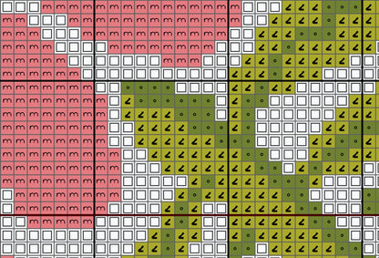 Grid of red, green, and white squares with black arrow patterns