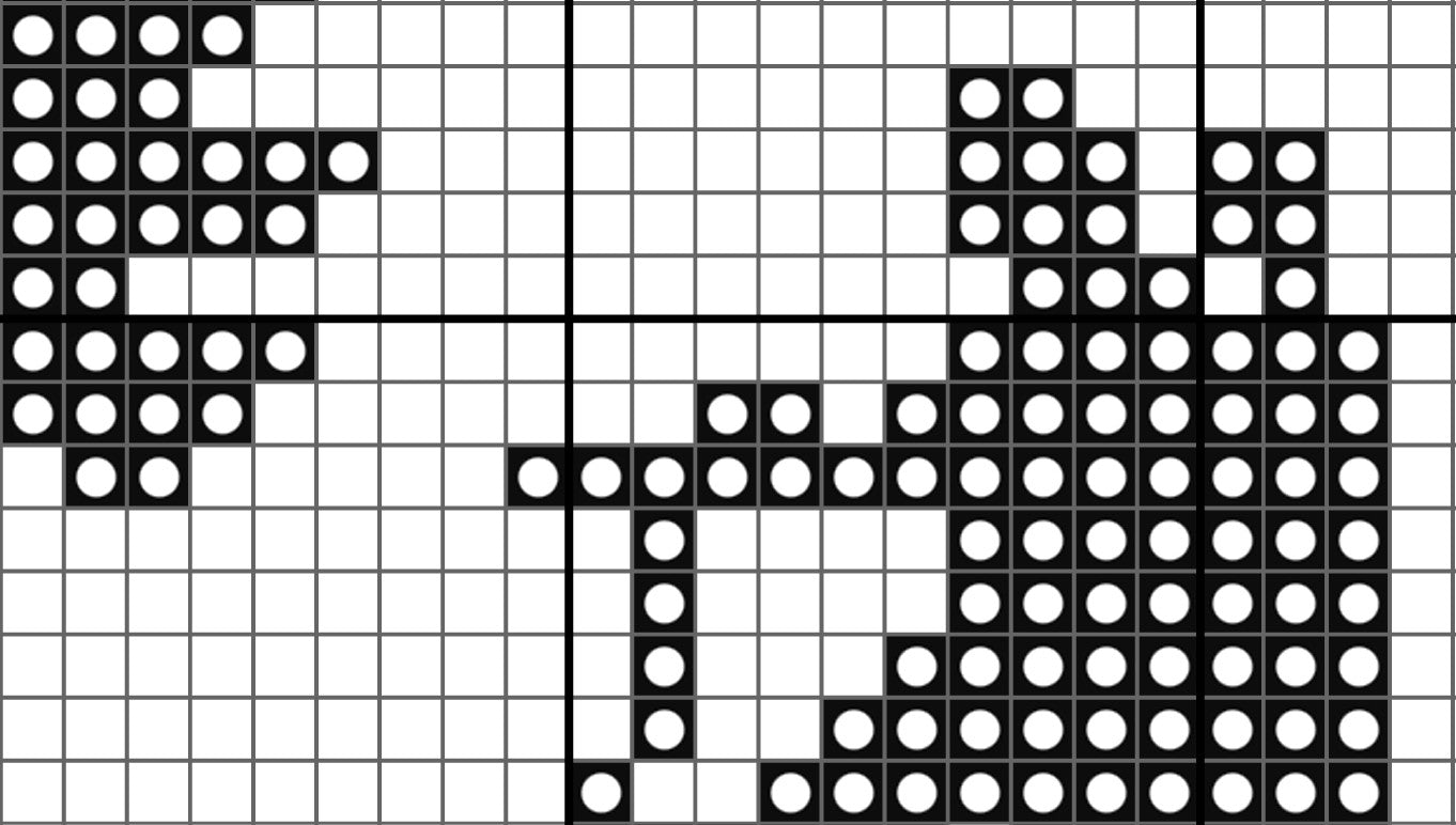 Grid pattern with black and white circles on a grid background