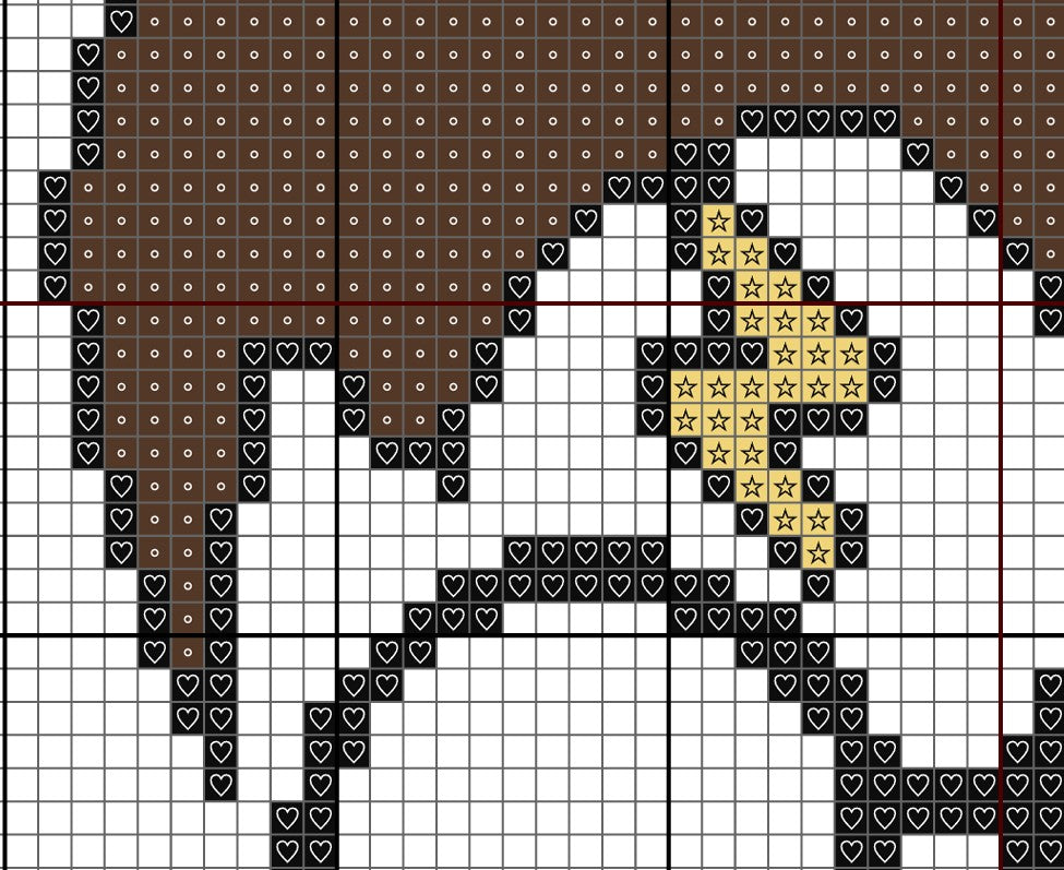 Pixel art of a horse head on a grid background