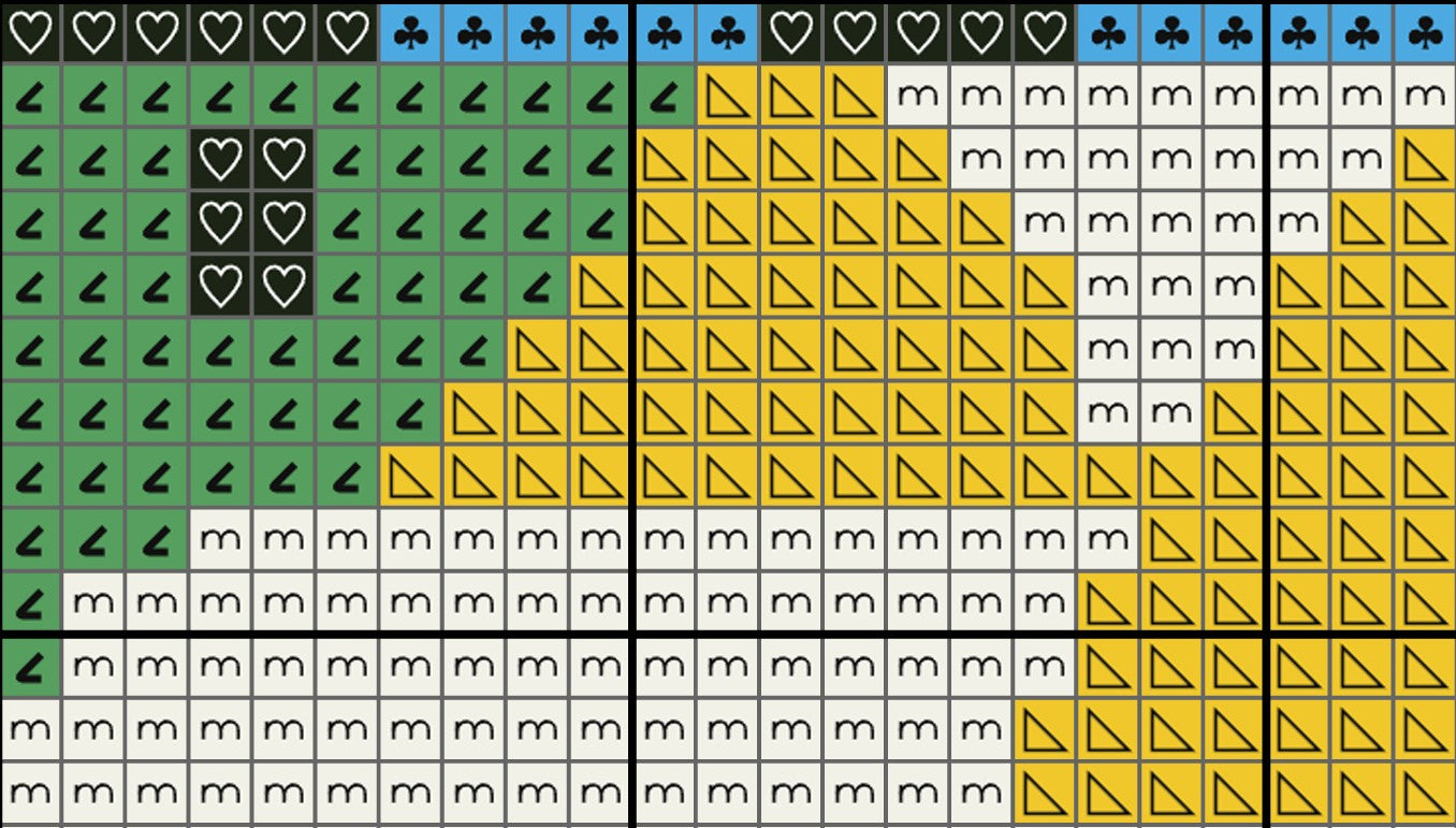 Grid of patterned tiles with various shapes and colors