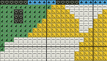 Grid of patterned tiles with various shapes and colors