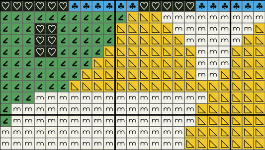 Grid of patterned tiles with various shapes and colors