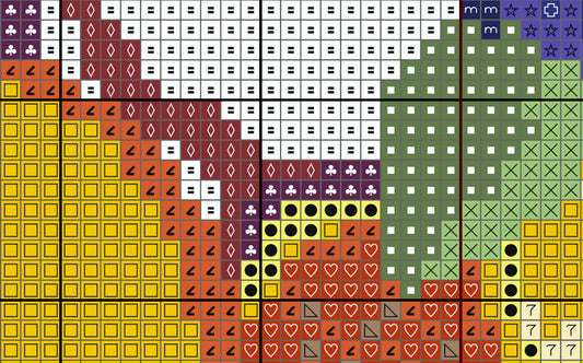 Grid of various colored shapes and patterns