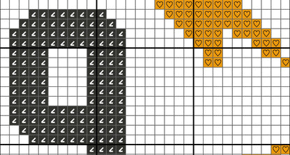 Grid pattern with black and white arrows and orange hearts on a white background